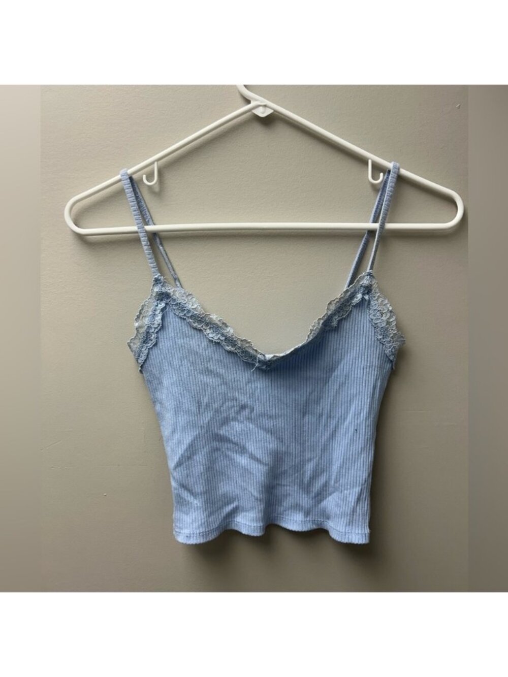 Garage Women’s Light Blue Ribbed‎ Lace Tank Top